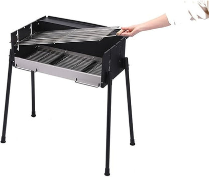 Portable Charcoal Grill for Camping BBQ Grills Outdoor Barbecue Grill Foldable Stove with Fork Utensils for Grilled Fish, Lightweight and Stable Support,LightGrey-D