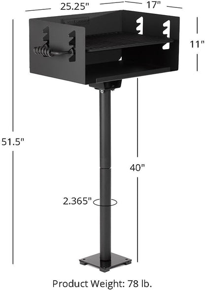 Ash & Ember 384 Sq. In Park-Style Charcoal Grill, Single Post Barbeque Grill with Bolt-Down Base, Adjustable Grate Height with Spring Handles, Outdoor Camping & Backyard BBQ Cookout