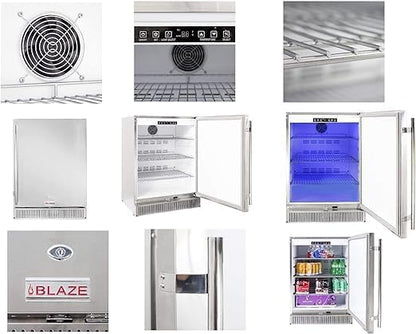 BLAZE BBQ Outdoor Grill Package 14 of 32” LTE Built-in Natural Gas Grill, Gas Dop-In Single Side Burner, 32” Door & Two Drawers Combo, 18” Roll Out Propane Tank, 24” Refrigerator, and Accessories