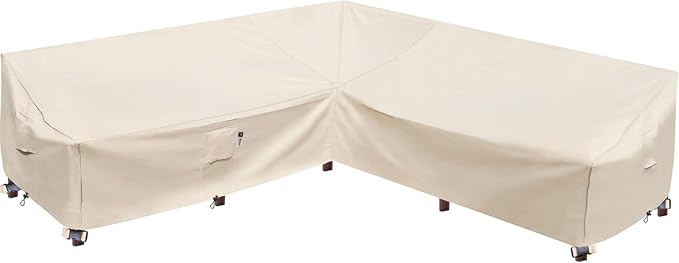 Outdoor Sectional Cover, Heavy Duty Patio Furniture Cover, 85"X85" 5-Seater Waterproof 600D Patio Sectional Covers, 7 FT V-Shaped L-Shape Lawn Outdoor Furniture Covers, Natural Beige