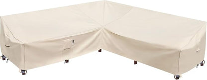 Patio Furniture Covers, Heavy Duty Outdoor Sectional Couch Cover, Waterproof 600D V-Shaped L-Shape Lawn Outdoor Furniture Protector(Natural Beige,V-Shaped-90 x90)