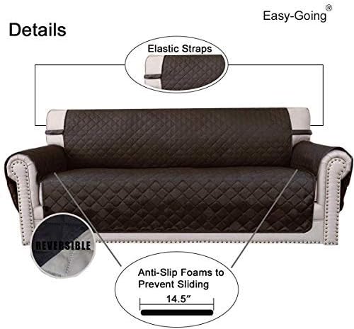 Easy-Going 4 Seater Sofa Slipcover Reversible Sofa Cover Water Resistant Couch Cover with Foam Sticks Elastic Straps Furniture Protector for Pets Children Dog Cat (XX-Large, Chocolate/Beige) | XX-Large Sofa, Washable Slipcover For Dogs, Water Resistant...