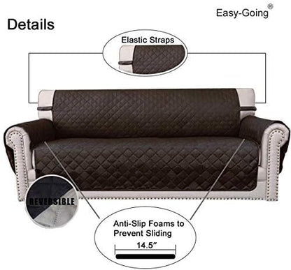 Easy-Going 4 Seater Sofa Slipcover Reversible Sofa Cover Water Resistant Couch Cover with Foam Sticks Elastic Straps Furniture Protector for Pets Children Dog Cat (XX-Large, Chocolate/Beige) | XX-Large Sofa, Washable Slipcover For Dogs, Water Resistant...
