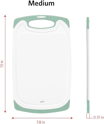 Glad Cutting Boards for Kitchen - 3pc Cutting Board Set with Juice Grooves and Non Slip Handles - Assorted Sizes for Meat, Vegetables, and Fruit - Non Porous, Dishwasher Safe, Teal Green