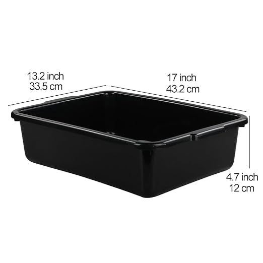Teyyvn 13 L Plastic Bus Box, Commercial Wash Basin Tote Box, 4-Pack, Black