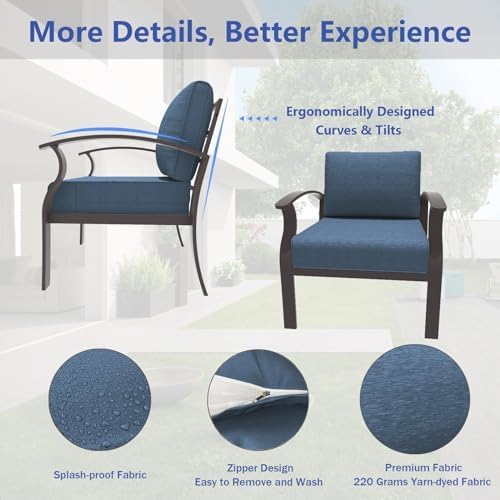 ALAULM Aluminum 2-Seat Patio Furniture Set, Metal Outdoor Furniture Sectional Sofas w/5.1" Cushions for Patio, Backyard, Poolside-DarkBlue