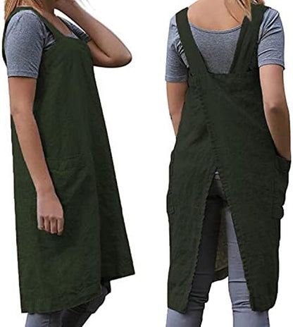 TBA Cotton Linen Apron Cross Back Apron for Women with Big Pockets Square Pinafore Dress for Baking Cooking BBQ & Grill