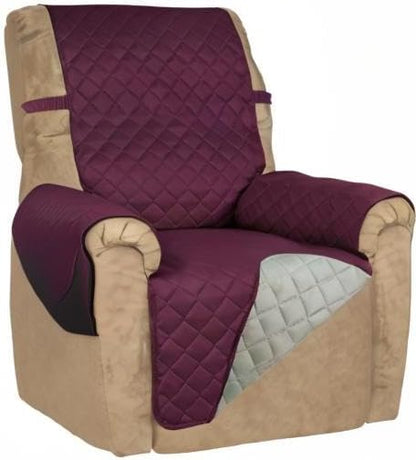PureFit Reversible Quilted Recliner Sofa Cover, Water Resistant Slipcover Furniture Protector, Washable Couch Cover with Elastic Straps for Kids, Dogs, Pets (Small, Wine/Beige) | Wine/Beige, Water Resistant Couch Protector, Washable Pet Couch Cover wit...
