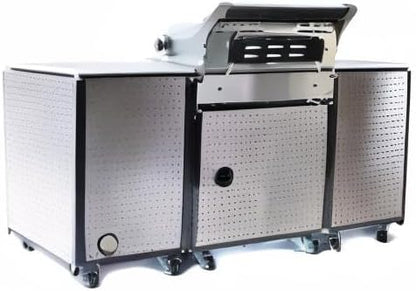 Mont Alpi 70"W x 24"D Black Stainless Steel Outdoor Kitchen Island with Refrigerator + 32"W 4-Burner BBQ Grill + Infrared Burner + Storage Cabinets + Granite Countertops + Natural Gas Conversion Kit