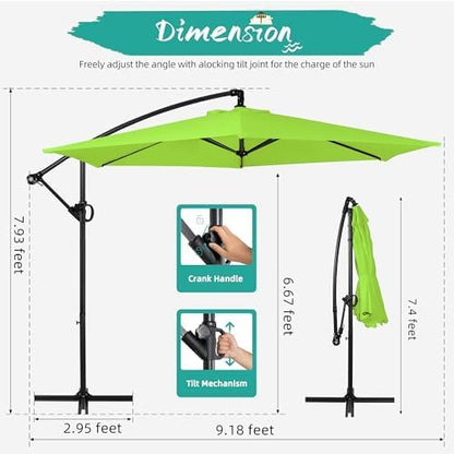 Shintenchi Offset Patio Umbrella with Easy Tilt Adjustment,Crank and Cross Base, Outdoor Cantilever Hanging Umbrella, Sunshade Free Standing Canopy, Olive