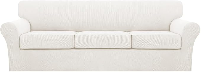 Turquoize 4 Piece Sofa Covers for 3 Cushion Couch Sofa Slipcover Soft Couch Cover for Dogs-Washable Sofa Furniture Covers with 3 Individual Large Cushion Covers (XL Sofa, Porcelain White)