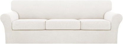 Turquoize 4 Piece Sofa Covers for 3 Cushion Couch Sofa Slipcover Soft Couch Cover for Dogs-Washable Sofa Furniture Covers with 3 Individual Large Cushion Covers (XL Sofa, Porcelain White)