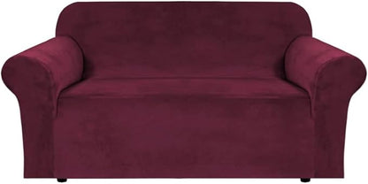H.VERSAILTEX Stretch Velvet Loveseat Covers for 2 Cushion Couch Covers for Living Room Sofa Covers Slipcovers with Non Slip Straps Bottom, Ultra Thick Comfy Velour (Width 58"-72", Burgundy)