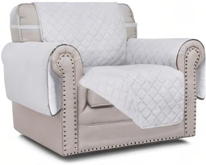 Easy-Going Chair Sofa Slipcover Reversible Sofa Cover Water Resistant Couch Cover Furniture Protector Cover with Elastic Straps for Pets Kids Children Dog Cat (Chair, White/White) | Machine Washable Slipcover For Dogs, Water Resistant Furniture Mat For...