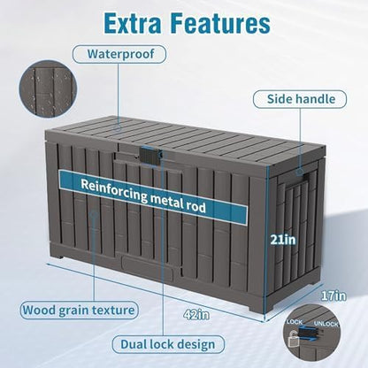 Outdoor Storage Box, 60 Gallon Waterproof Deck Box, Lockable Storage Container, Built-in Reinforcing Metal Rod Outside Resin Bin for Patio, Garden, Poolside and Garage