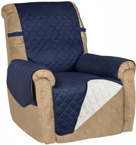PureFit Reversible Recliner Chair Covers Couch Covers for Dogs, 19 in | Navy/Ivory, Water Resistant Couch Protector, Washable Pet Couch Cover with Non Slip and Elastic Straps For Kids