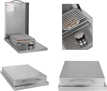 BLAZE BBQ Outdoor Grill Package 14 of 32” LTE Built-in Natural Gas Grill, Gas Dop-In Single Side Burner, 32” Door & Two Drawers Combo, 18” Roll Out Propane Tank, 24” Refrigerator, and Accessories