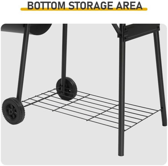 Black Charcoal Grill With Side Table, Mobile BBQ Grill With Wheels, Outdoor Charcoal Barbecue Grill with Wheels for Garden, Camping,Outdoor Grilling Station, Barbecue With Side Table (51INCH)