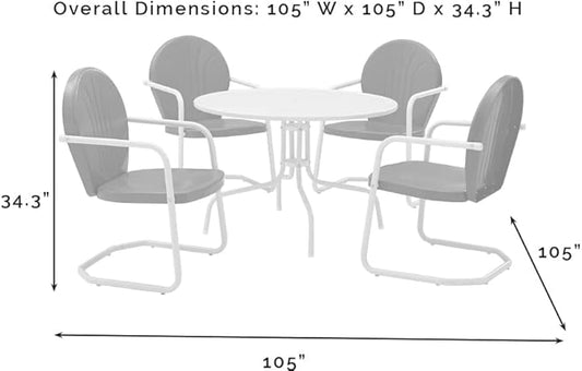 Crosley Furniture Griffith 5-Piece Outdoor Dining Set for 4, Retro Metal Round Patio Table and Chairs, White and Tangerine