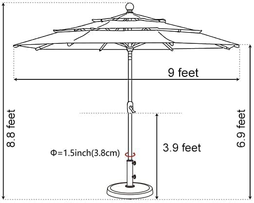 EliteShade USA 10-Year-Non-Fading 9ft 3-Tier Market Patio Umbrella, Commercial Grade Outdoor Table Umbrella with Crank Open, Windproof & UPF 50+ UV Protection, Heavy Duty Ventilation for Garden, Deck, Pool, Backyard, Beach & Bistro, Fern