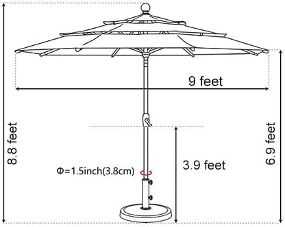 EliteShade USA 10-Year-Non-Fading 9ft 3-Tier Market Patio Umbrella, Commercial Grade Outdoor Table Umbrella with Crank Open, Windproof & UPF 50+ UV Protection, Heavy Duty Ventilation for Garden, Deck, Pool, Backyard, Beach & Bistro, Fern