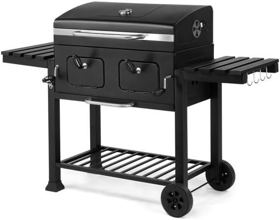 Charcoal Grill Outdoor BBQ Grill, Extra Large Cooking Area 520 Square Inches with Two Individual & Adjustable Charcoal Tray, Foldable Side Tables for Barbecue Outdoor Cooking Backyard Camping Picnics