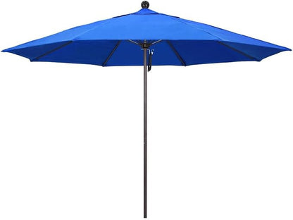 California Umbrella 11' Round Aluminum/Fiberglass Umbrella, Pulley Lift, Bronze Pole, Sunbrella Pacific Blue