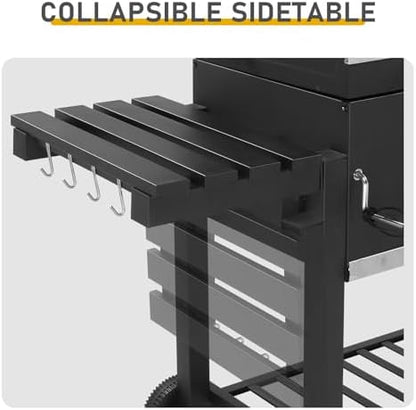 Portable Charcoal Grill 40" - Heavy-Duty Outdoor BBQ Smoker with Thermometer & Access Doors, Perfect for Camping, Beach, Garden, Patio & Backyard, 155.5x49x101cm, Black