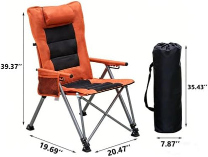 Adjustable Folding Beach Chair, Portable Camping Chair for Adults with Backrest, Reclining Outdoor Chair with Cup Holder & Pocket, Foldable Low Beach Chair for Camping, Picnic, Orange