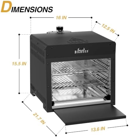 BIG HORN 1500°F Infrared Steak Grill - Portable Propane Gas Grill & Salamander Broiler for Steakhouse-Quality Searing, 16-Inch, Black