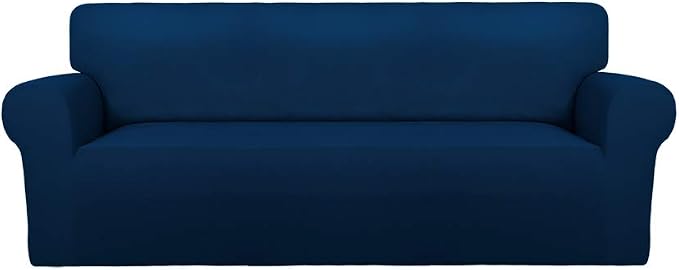 PureFit Stretch Oversized Couch Covers Fleece Sofa Slipcovers Navy | 1-Piece Sofa Cover Washable Soft Couch Protector, Couch Slipcover with Non Skid Foam and Elastic Bottom for Kids, Dogs