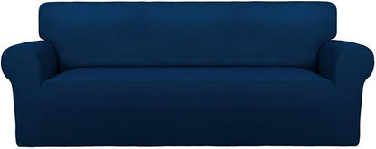 PureFit Stretch Oversized Couch Covers Fleece Sofa Slipcovers Navy | 1-Piece Sofa Cover Washable Soft Couch Protector, Couch Slipcover with Non Skid Foam and Elastic Bottom for Kids, Dogs