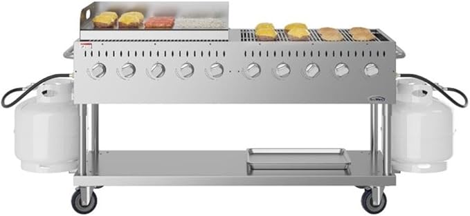 Pemberly Row 72" Outdoor Propane Gas Grill with 10 Burners and 36" Griddle – Commercial Stainless Steel BBQ Grill