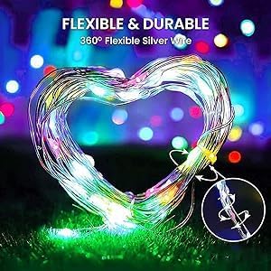 QITONG Multicolor Solar Fairy Lights, 2 Pack Each 66ft 200 LED String Lights Outdoor, Silver Wire Solar Christmas Lights with 8 Modes