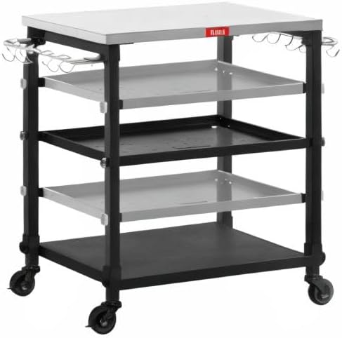 Feasto 3-Tier Outdoor Grill Cart, Rolling Pizza Oven Table with Compact 26.6" x 16.1" Stainless Top for Pizza Ovens & Griddles, Outdoor Bar Cart with S-Hooks for Patio Parties, Deck Dining & Camping