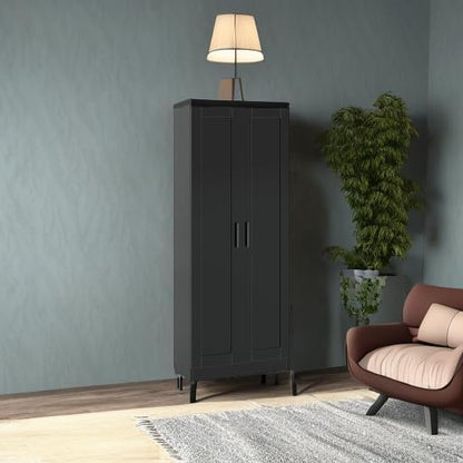 Panana Wooden Storage Cabinet, Narrow Pantry Cabinets Free Standing Tall Storage Cabinet with 2 Doors and Shelves (Black)