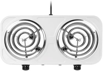2000W Electric Double Burner, Portable Coil Heating Hot Plate Stove, Countertop Cooker with 5 Temperature Adjustments & Non Slip Rubber Feet for RV Kitchen (white)