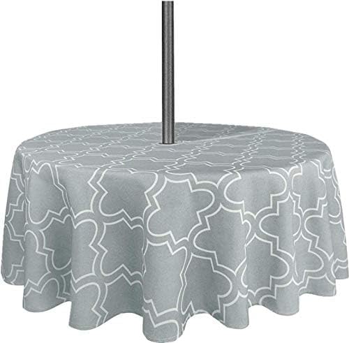 SUQ I OME Outdoor Round Tablecloth, 60 inch, Grey with Zipper | With Umbrella Hole and Zipper, Waterproof Zippered, Spring/Summer Table Covers, For Backyard Circular Table/BBQs/Picnic