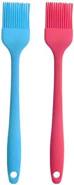 Silicone brush, Oil Brush for BBQ Kitchen Cooking Baking and Grilling (2 PCS,blue&Rose red)