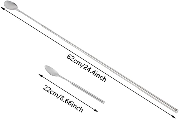 Extendable Spoon,62cm Long Stainless Steel Telescopic Extendable for Barbecue Tableware Supplies 8.66~24.4inch (Spoon)