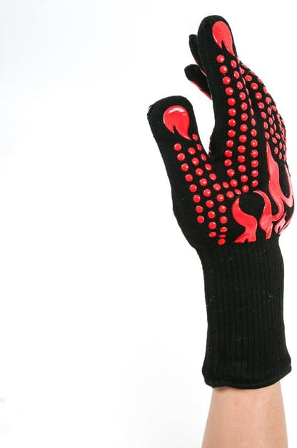 Heat Resistant BBQ Gloves, 1472°F Grilling Gloves with Silicone Non-Slip Grip, Long Cuff Oven Gloves for Barbecue, Cooking, Baking, Smoker, Fryer and Kitchen Use, 1 Pair (Red)
