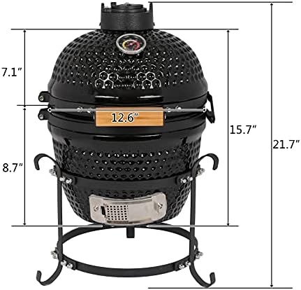Portable Charcoal Grill 13" - Heavy-Duty Outdoor BBQ with Thermometer & Dual Access Doors, Perfect for Camping, Beach, Garden, Patio & Backyard - Black