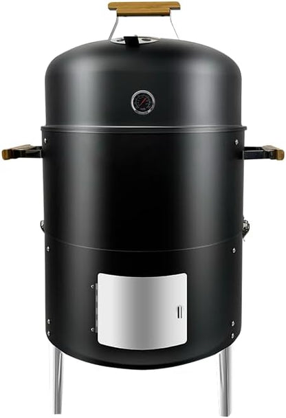 17" BBQ Smoker Grill Built in Thermometer Air Vent and adding charcoal door Multi-Layer heavy duty Meat Smoker Grill