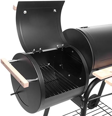 Barbecue Grill Cookers Grill Oil Drum Charcoal Furnace (500-600 Degrees) Charcoal Grill and Offset Smoker Portable Backyard Steel BBQ Oven with Wheels Outdoor Patio Barbecue Cooker with Side Fire Box for Camping Picnic Party