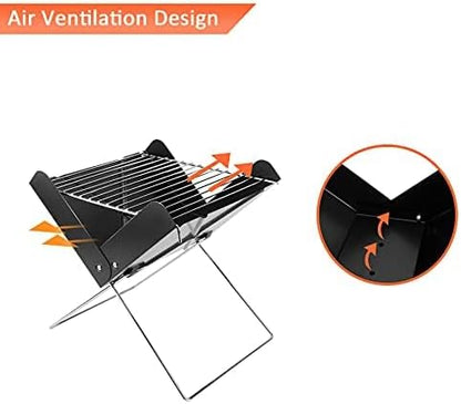 YSSOA 12' Portable Charcoal Barbecue Grill - Folding Detachable Collapsible Mini Tabletop Camping BBQ, Black
