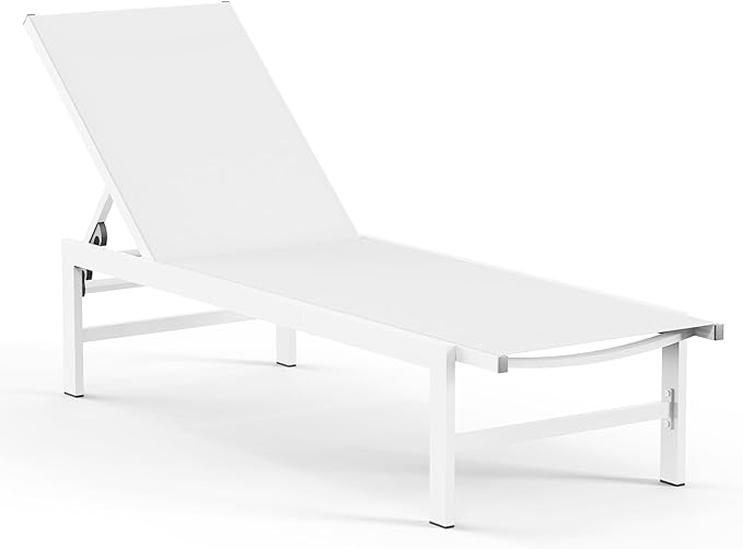 Vexwalx Outdoor Lounge Chair for Pool, Aluminum Chaise Lounge Chairs with 5-Position Recliner, Patio Lounge Chair for Backyard, Poolside, Deck, Lawn (White)