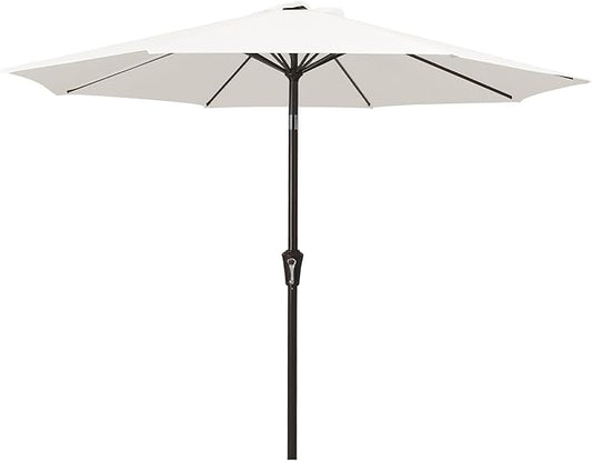 MEWAY 9ft Patio Umbrella Outdoor Table Umbrellas with Push Button Tilt and Crank, Market Umbrella 8 Sturdy Ribs for Deck, Garden, Pool and Backyard, Creamy-white