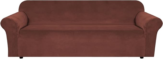 H.VERSAILTEX Stretch Velvet Sofa Covers Large Couch Covers Furniture Protector Soft with Non Slip Elastic Bottom, Feature Thick Comfy Rich Velour (Extra Large Sofa 98"-105", Burnt Brick)