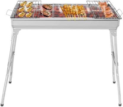 Portable Charcoal Grills Stainess Steel Folded Barbecue Grill 70x31x71cm Portable BBQ Grill for Outdoor Cooking Camping and Family Barbecue Outdoor Picnic