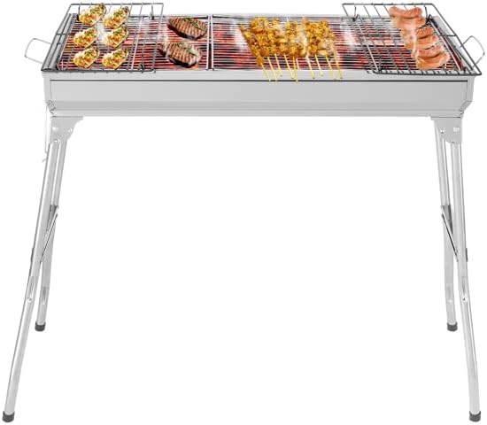 Portable Charcoal Grills Stainess Steel Folded Barbecue Grill 100 x 31 x 71CM Portable BBQ Grill for Outdoor Cooking Camping and Family Barbecue Outdoor Picnic